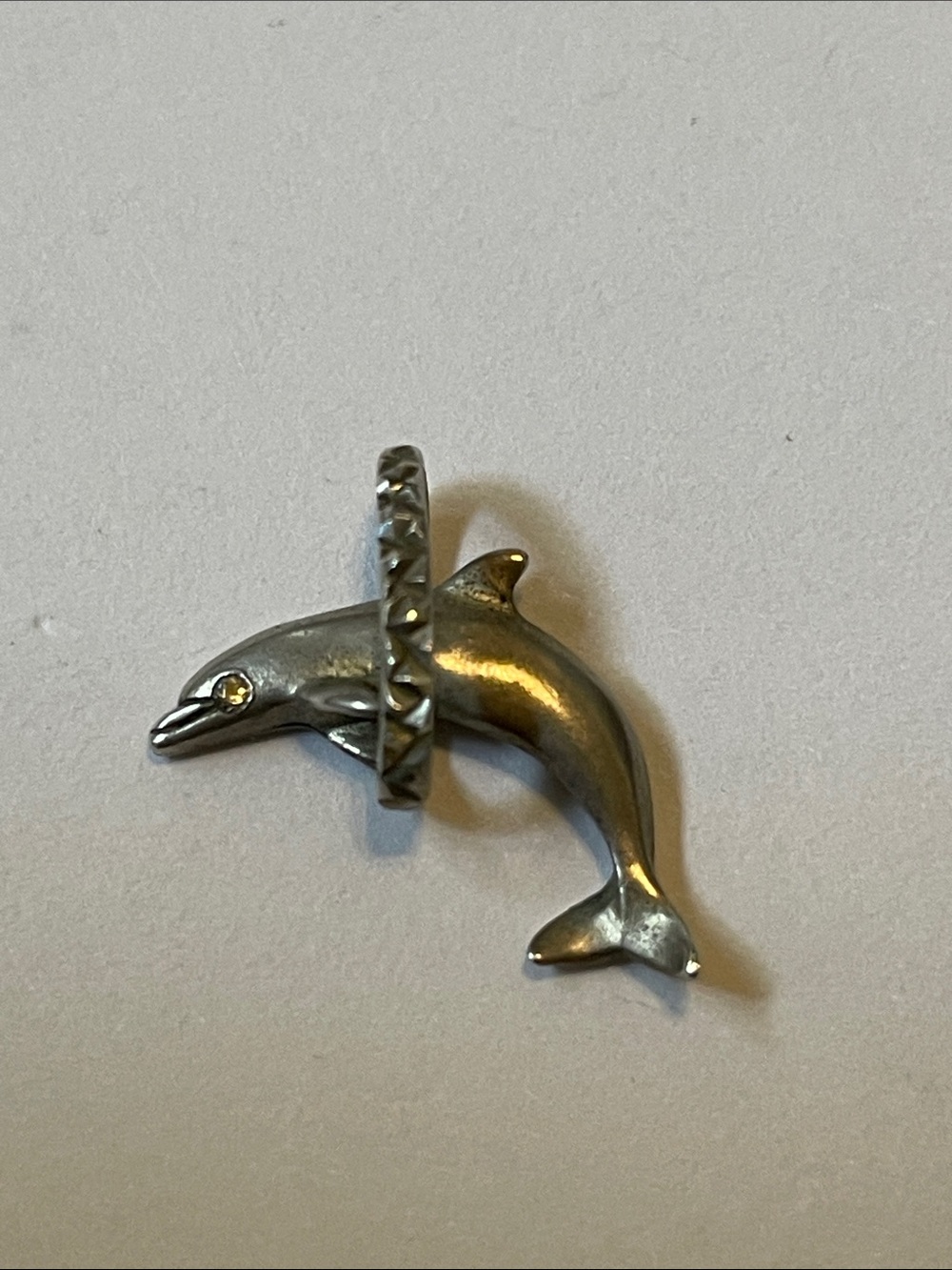 Sterling Silver Dolphin Pendant Charm Jumping through Hoop